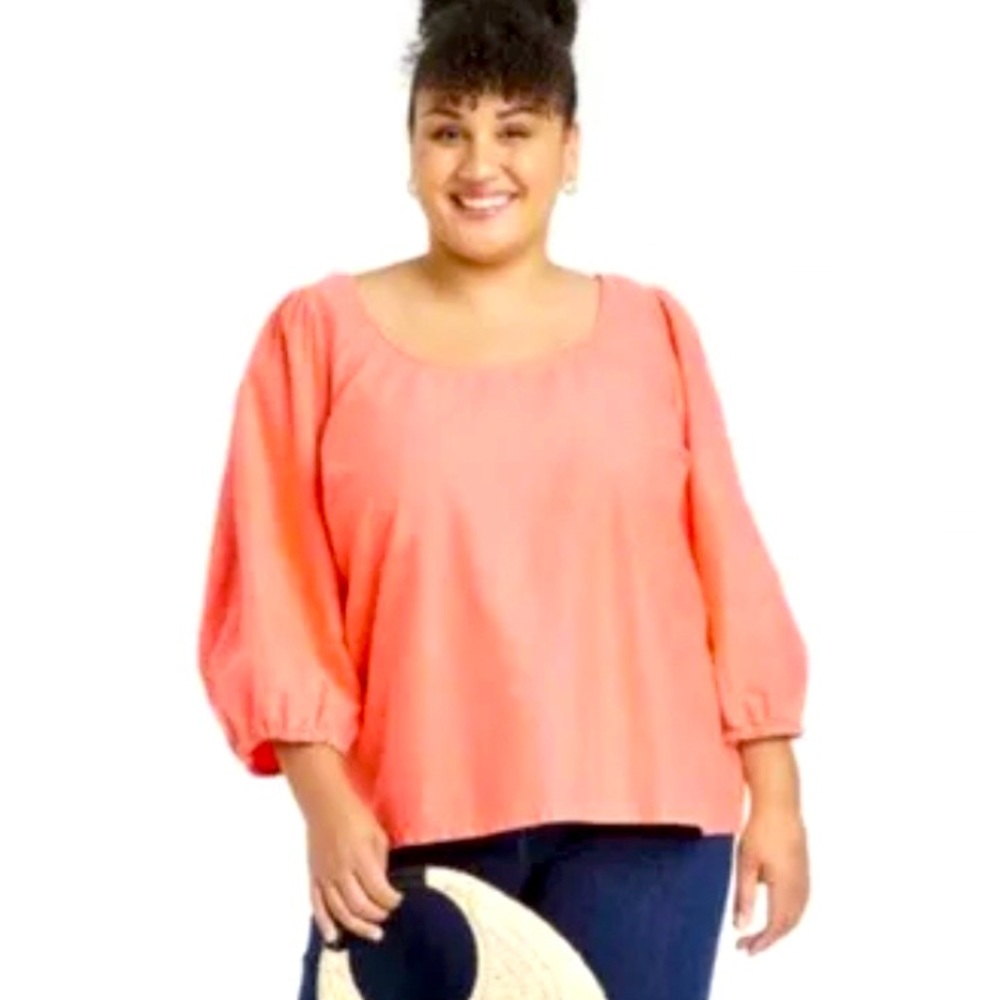 Ava&Viv Woman’s Pink Coral Balloon Sleeve 2X Blouse